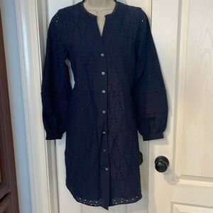 NWT Loft navy eyelet dress- small